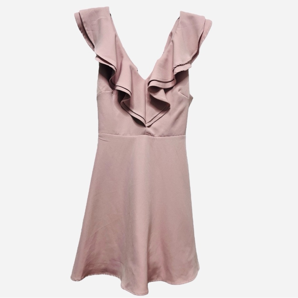 Lulu's Light Pink Divine Ruffle V-Neck Sleeveless Mini Dress Sz M